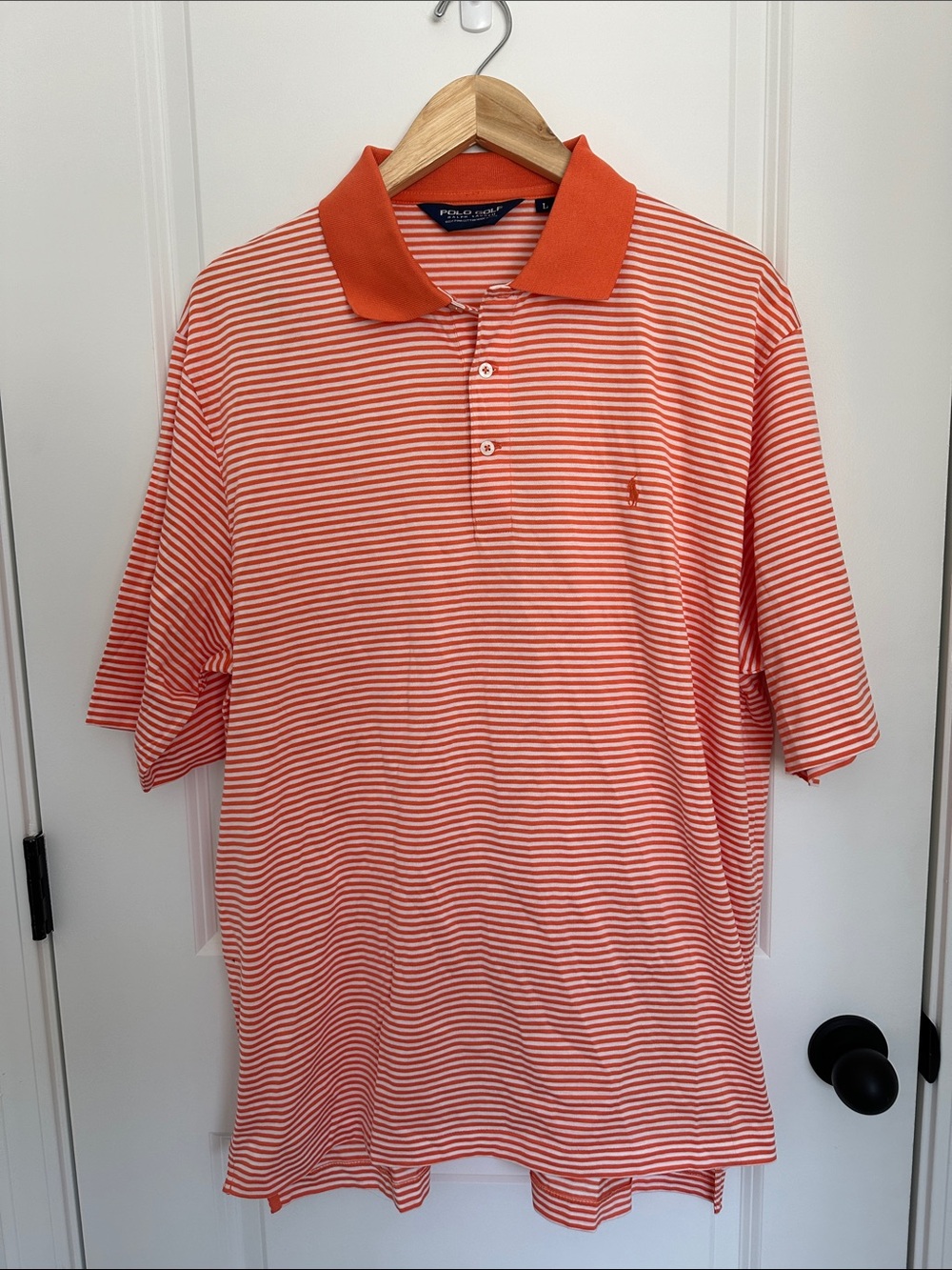 Polo Golf Men’s Striped Polo Shirt Orange/White L